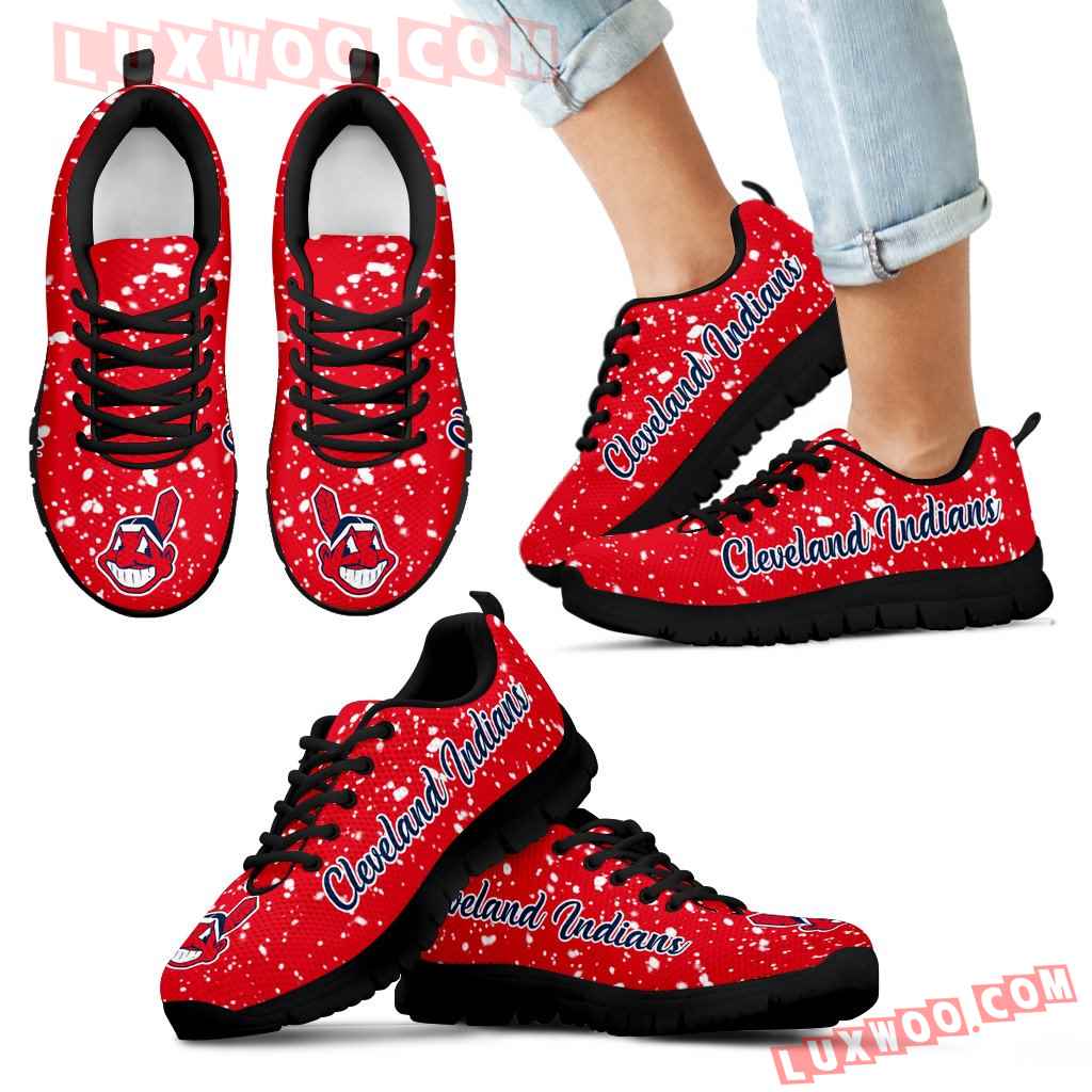 Christmas Snowing Incredible Pattern Cleveland Indians Sneakers