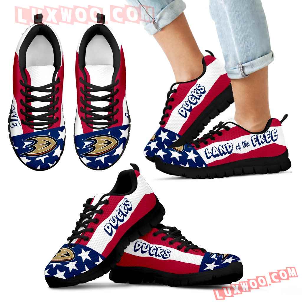Proud Of American Flag Three Line Anaheim Ducks Sneakers - Luxwoo.com