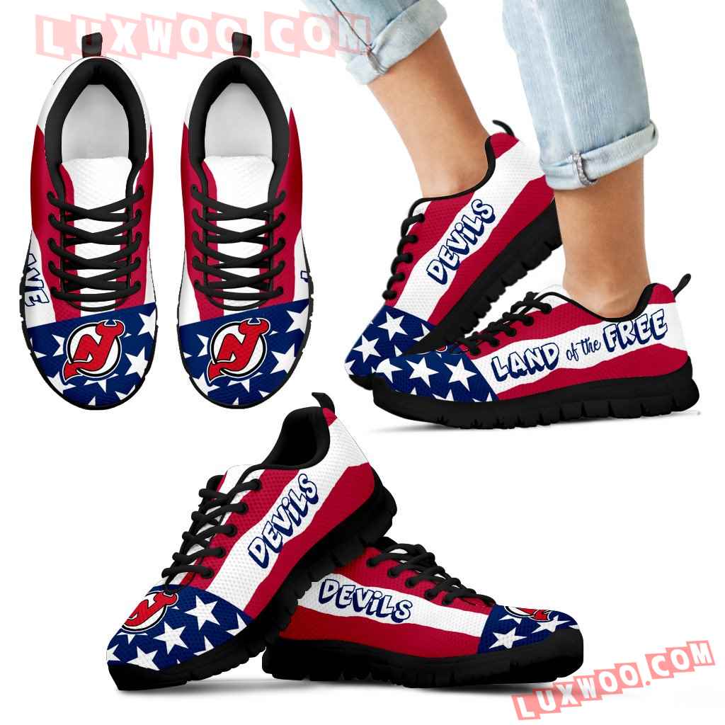 Proud Of American Flag Three Line New Jersey Devils Sneakers - Luxwoo.com