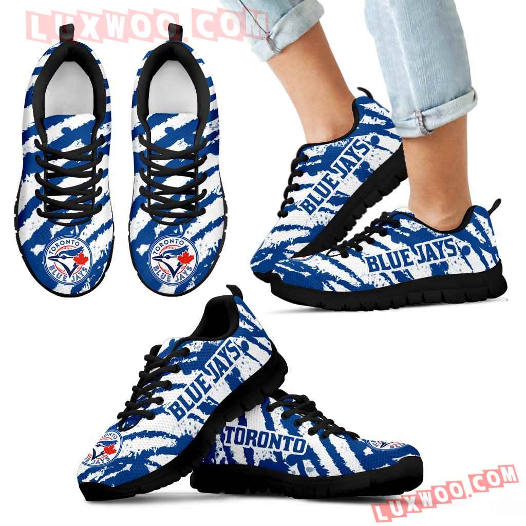 Stripes Pattern Print Toronto Blue Jays Sneakers V3
