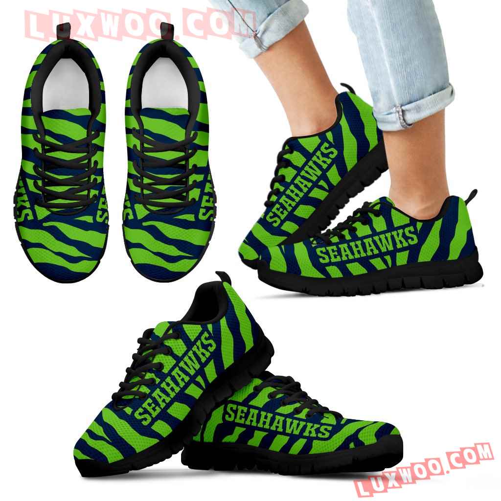 Tiger Skin Stripes Pattern Print Seattle Seahawks Sneakers