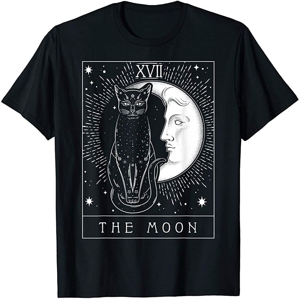 Tarot Card Crescent Moon And Cat Graphic T-shirt Plus Size Up To 5xl