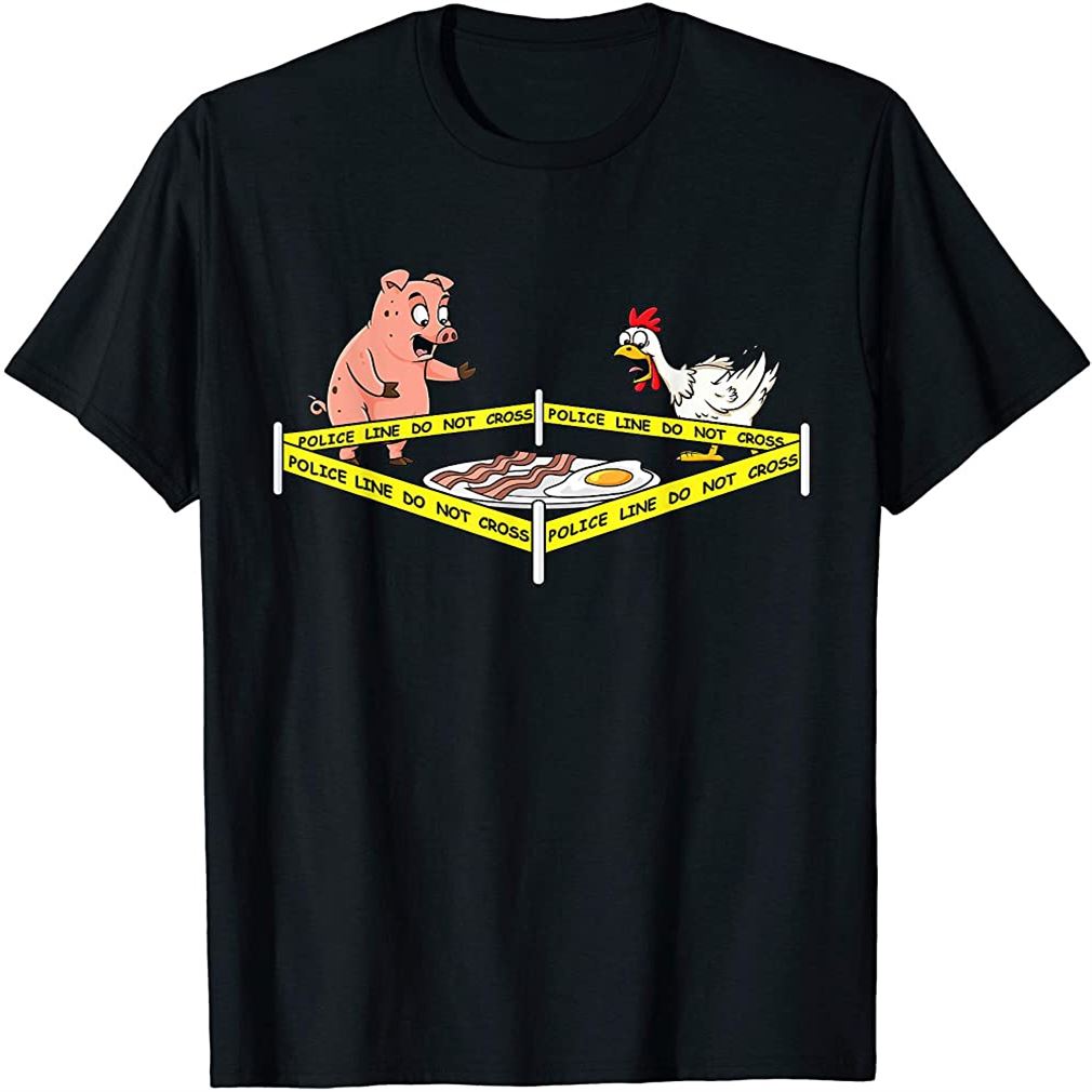 Police Line Do Not Cross Pig And Chicken Funny Food T-shirt Size Up To 5xl