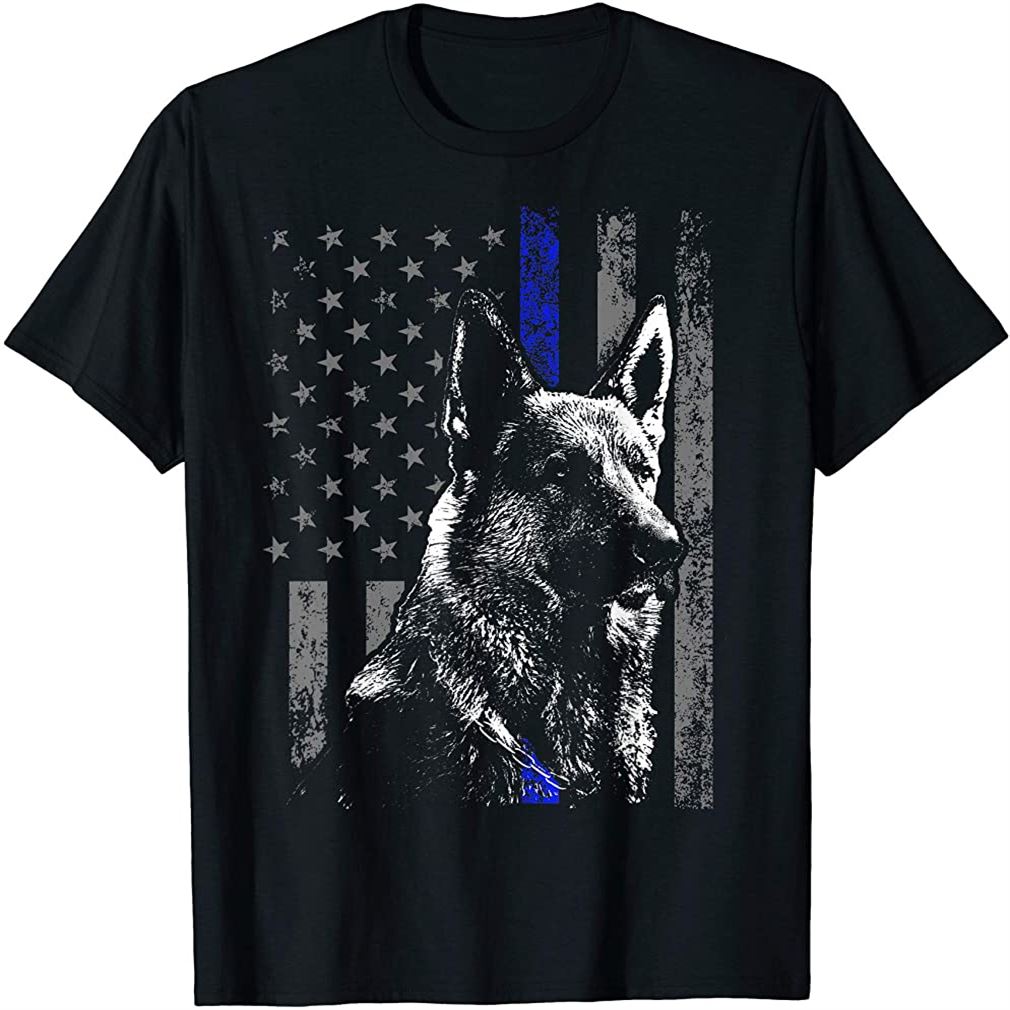 Thin Blue Line Flag K-9 German Shepherd Police Dog Gift Men T-shirt Size Up To 5xl