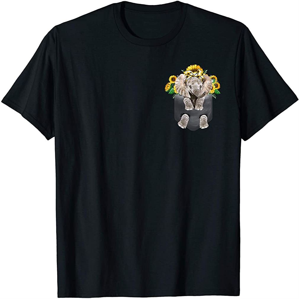 Sunflower Elephant In Pocket Tshirt Elephant Lover Gifts T-shirt Plus Size Up To 5xl