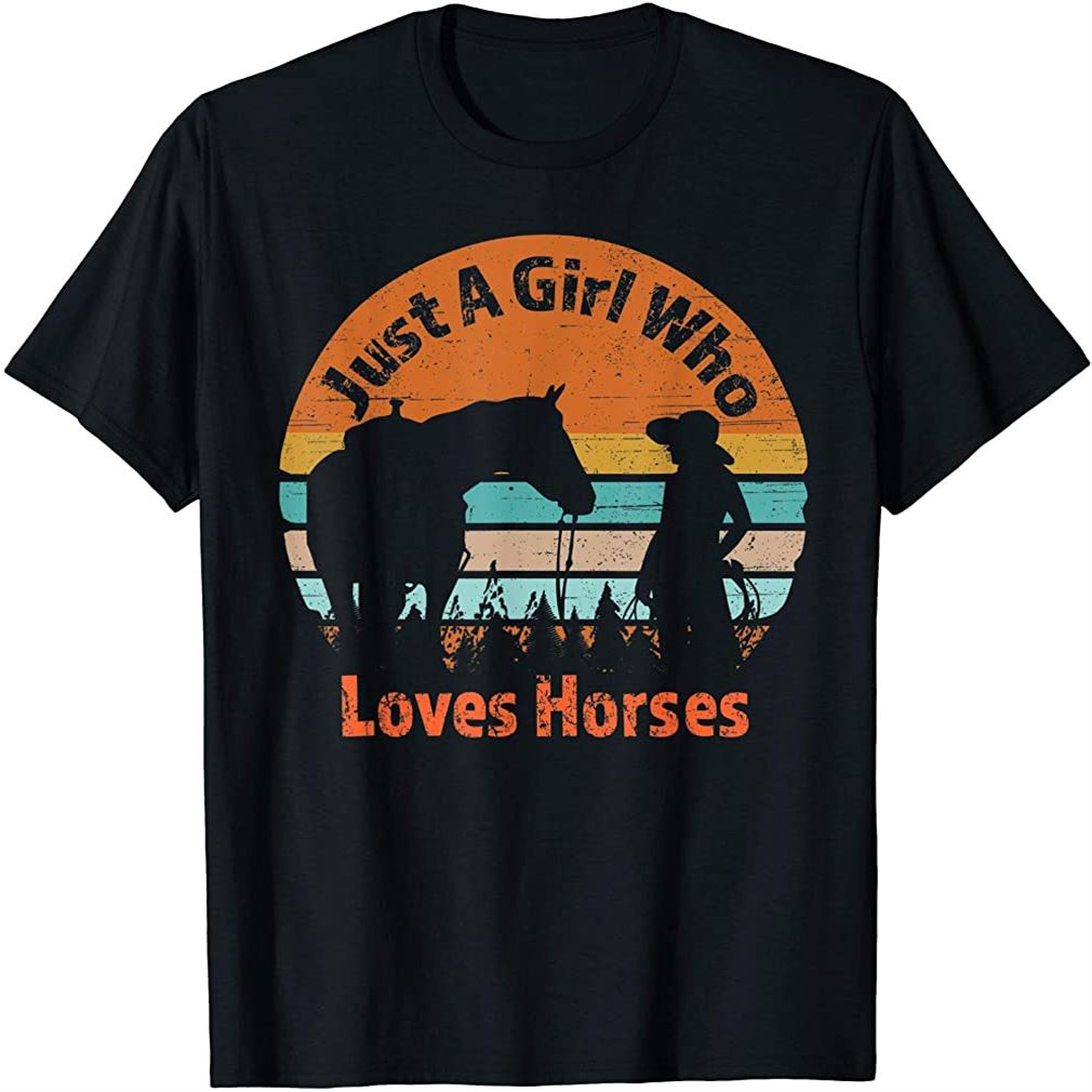 Just A Girl Who Loves Her Horse Retro Sunset Silhouette Gift T-shirt ...