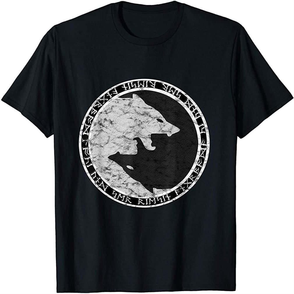 Fenrir Wolf Of Odin With Norse Runes Distressed T-shirt Size Up To 5xl