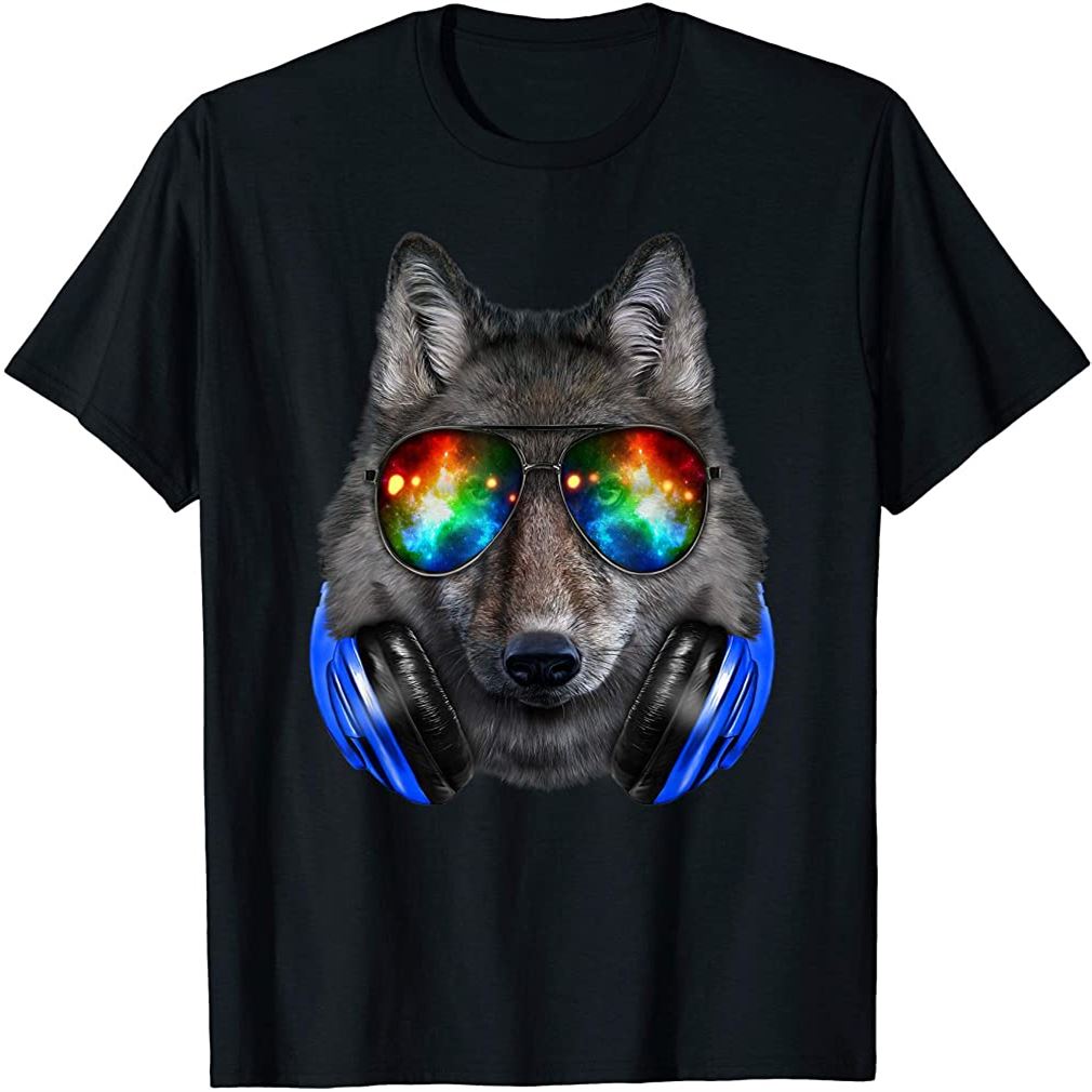 Grey Wolf As Dj In Galaxy Sunglass Headphone - T-shirt Plus Size Up To 5xl