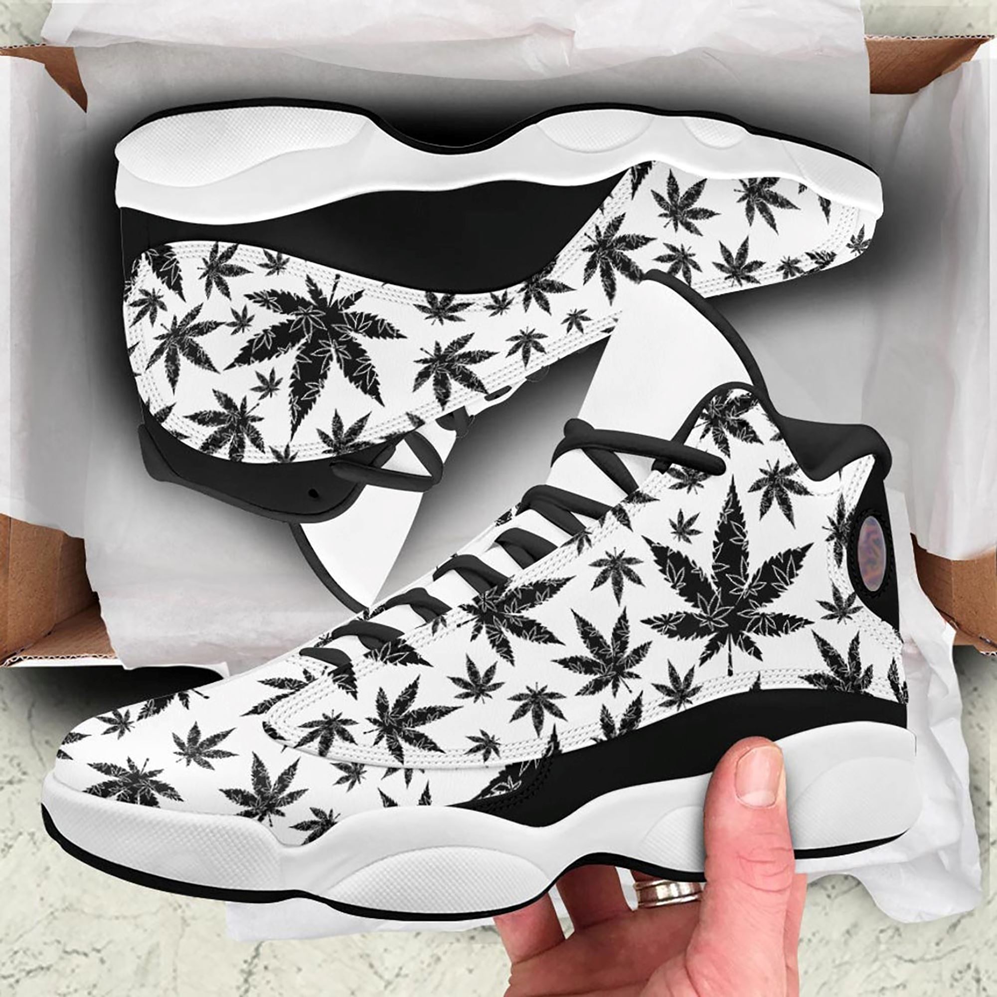 Dark Cannabis Weed Air Jordan 13 Sneakers Shoes For Men And Women Air Jd13 Shoes Cannabis Psychedelic Marijuana Lover