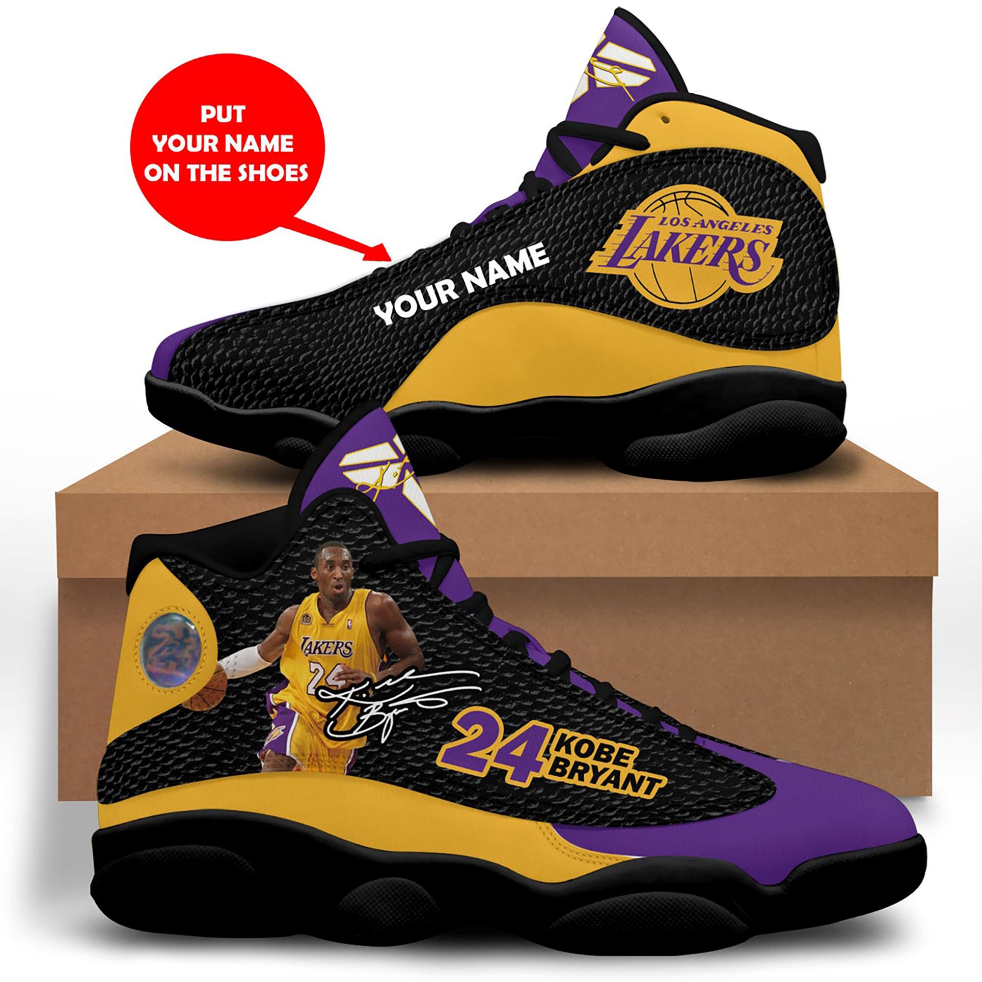 Kobe Bryant Custom Name Personalized Air Jordan 13 Mens Momens Shoes Custom Printed Streetwear Multi Colored Los Angeles Lakers Shoes 2