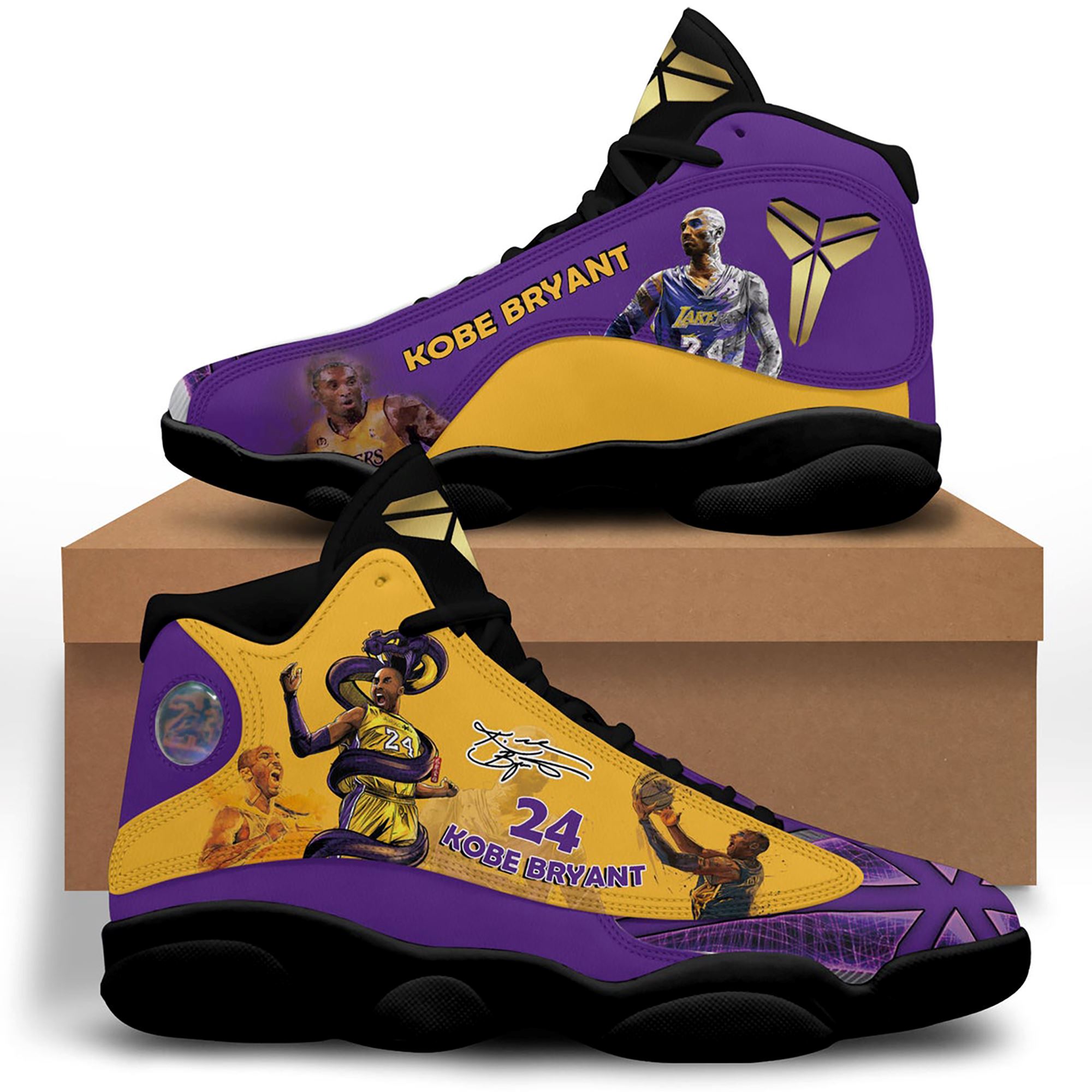 Kobe Bryant Custom Name Personalized Air Jordan 13 Mens Momens Shoes Custom Printed Streetwear Multi Colored Los Angeles Lakers Shoes