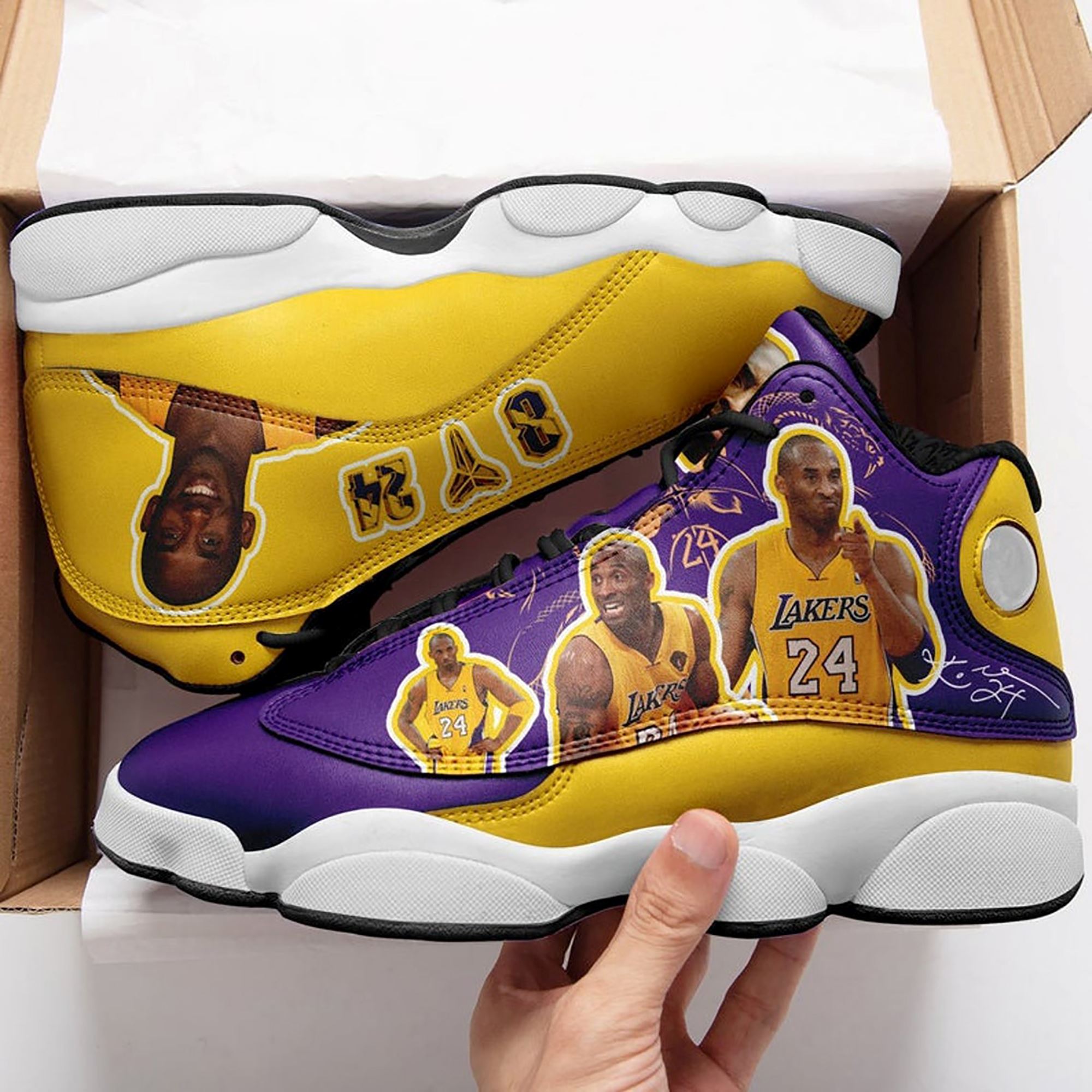 Lakers 24 Air Jd13 Shoes Kobe Bryant Leather Shoes Basketball Players Lover Gift Kobe Bryant Fans Gift Running Shoes Men Gift