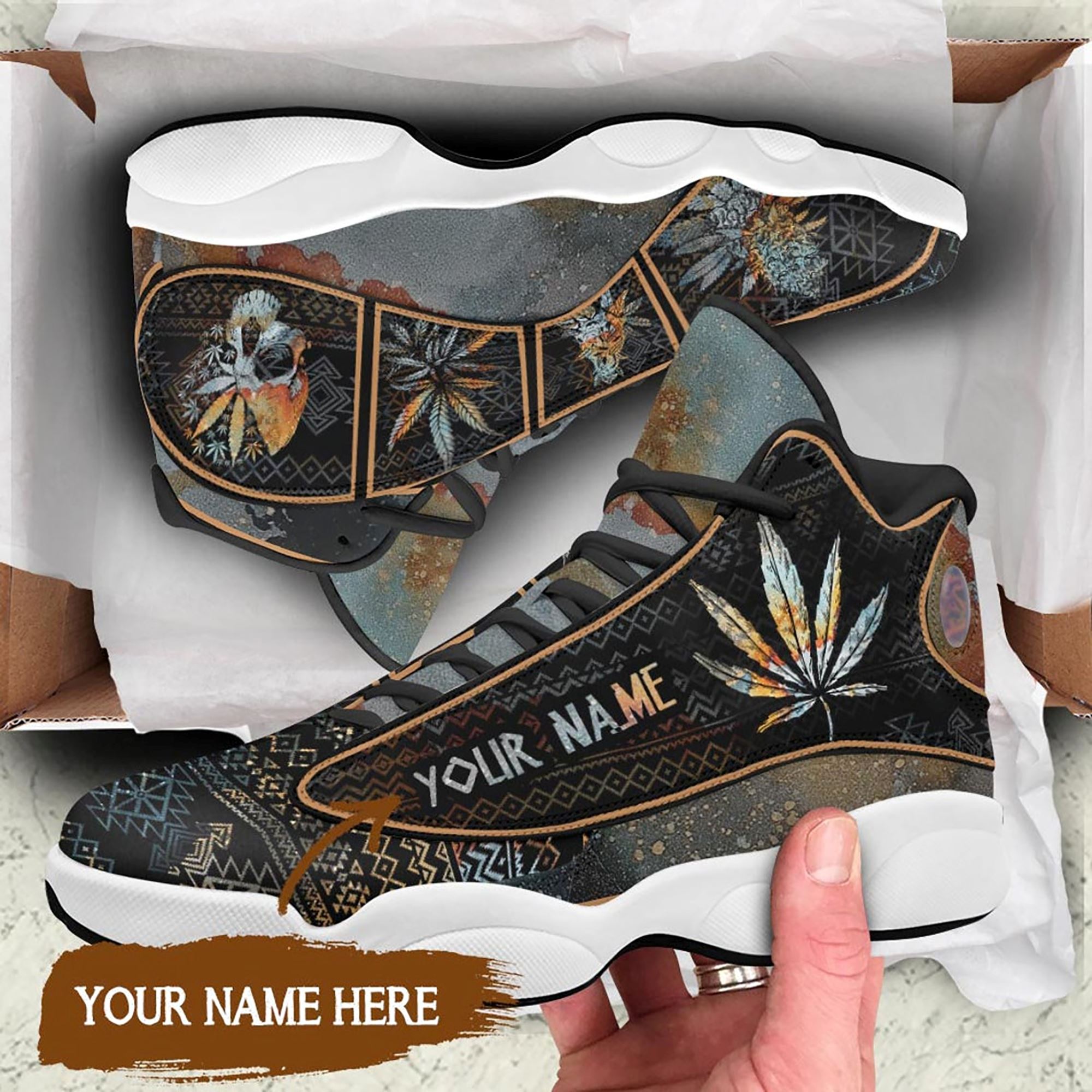 Personalized Cannabis Weed Native Air Jordan 13 Sneakers Shoes For Men And Women Air Jd13 Shoes Cannabis Psychedelic Marijuana Lover
