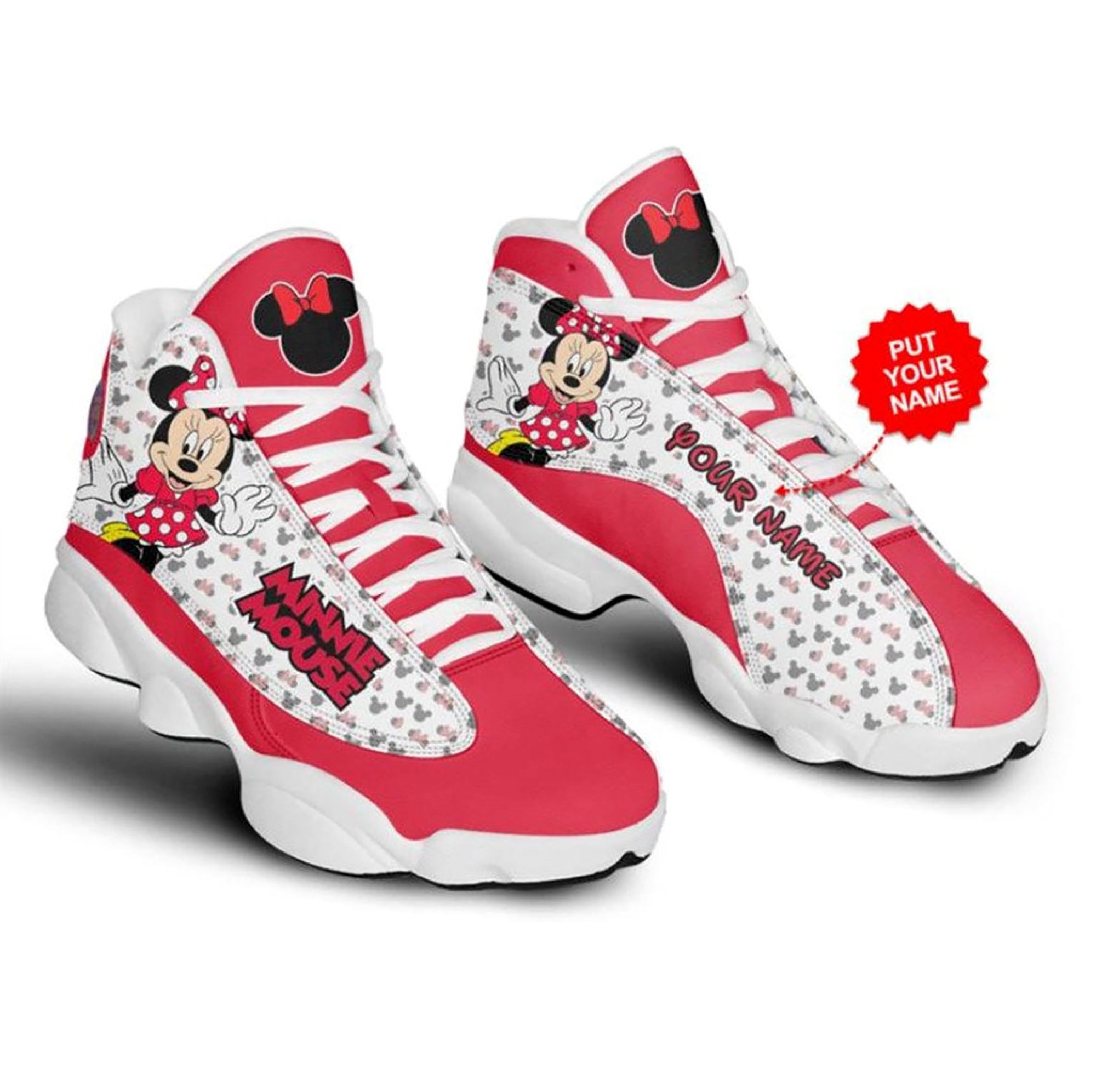 Personalized Minnie Mouse Air Jordan 13 Shoes Minnie Mouse Shoes Custom Name Shoes Disney Sneakers Minnie Mouse Leather Shoes