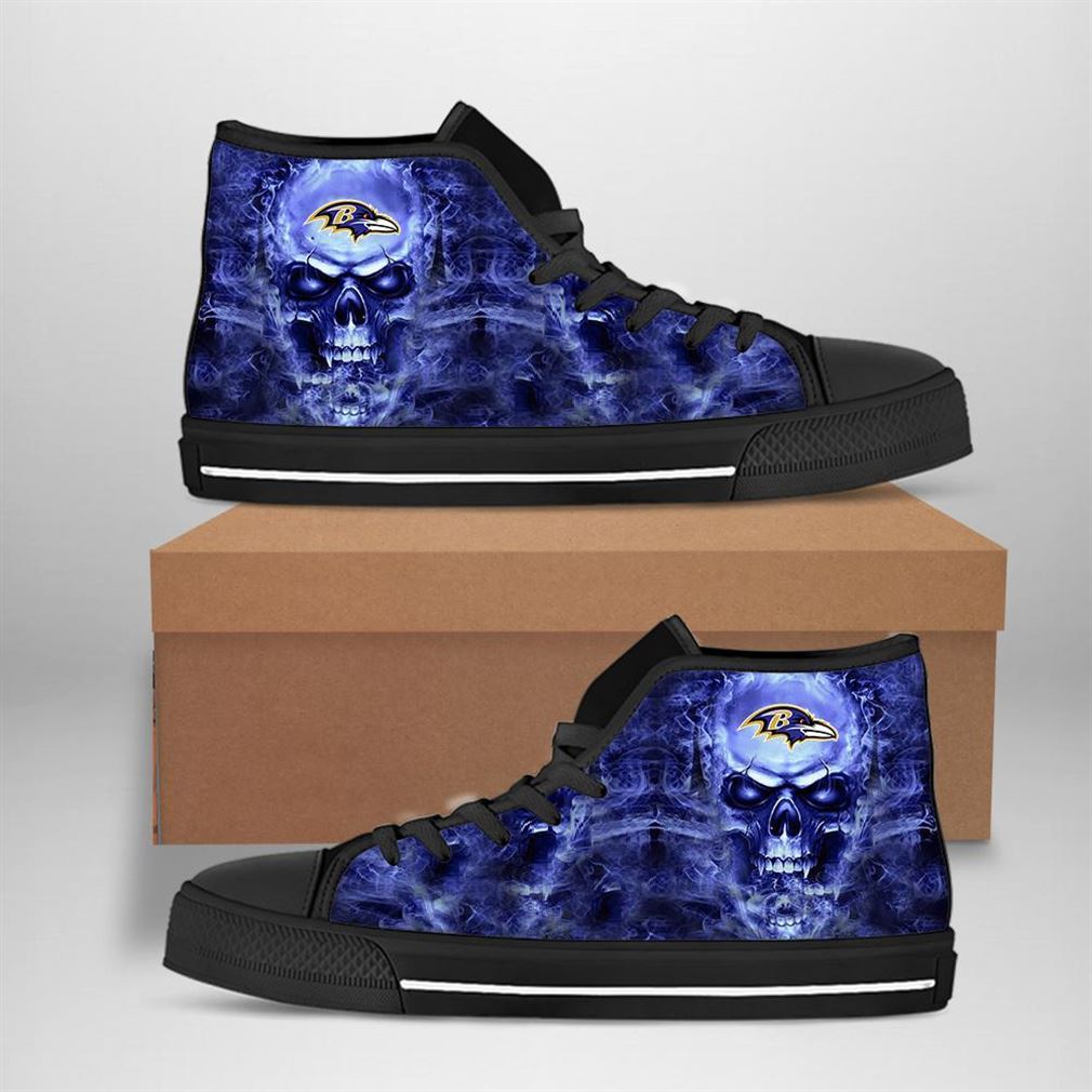 Baltimore Ravens Nfl Football Skull High Top Vans Shoes