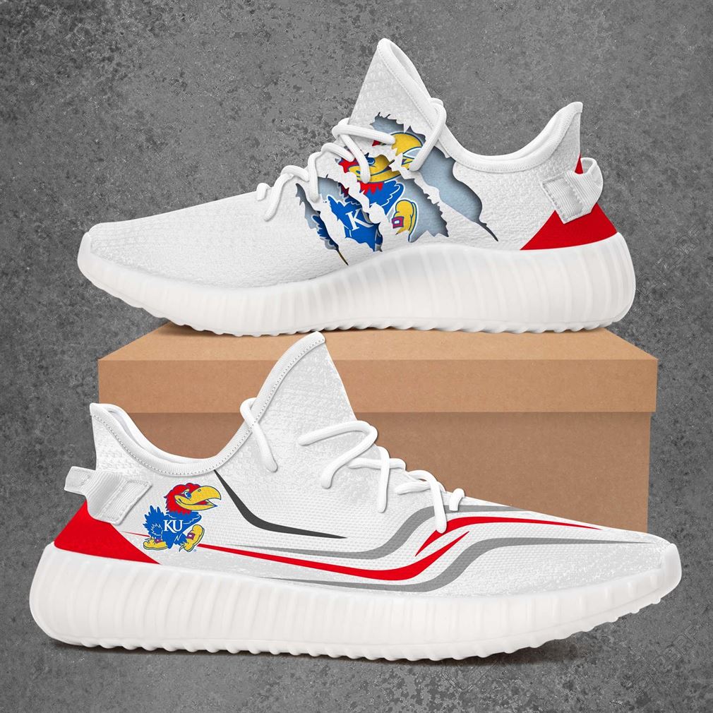 Kansas Jayhawks Ncaa Sport Teams Yeezy Sneakers Shoes White - Luxwoo.com