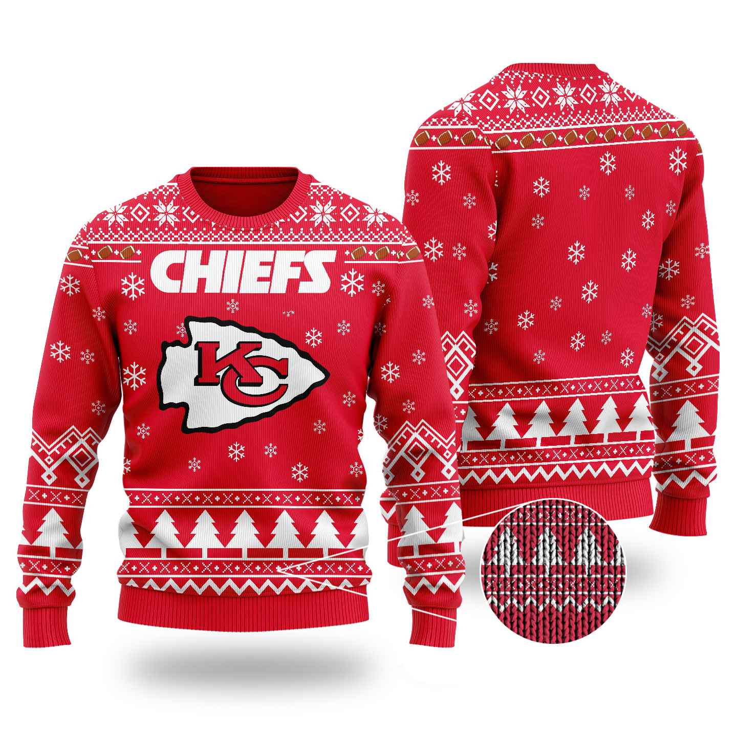 Nfl Kansas City Chiefs Chibi Ugly Christmas Sweater Wool Material
