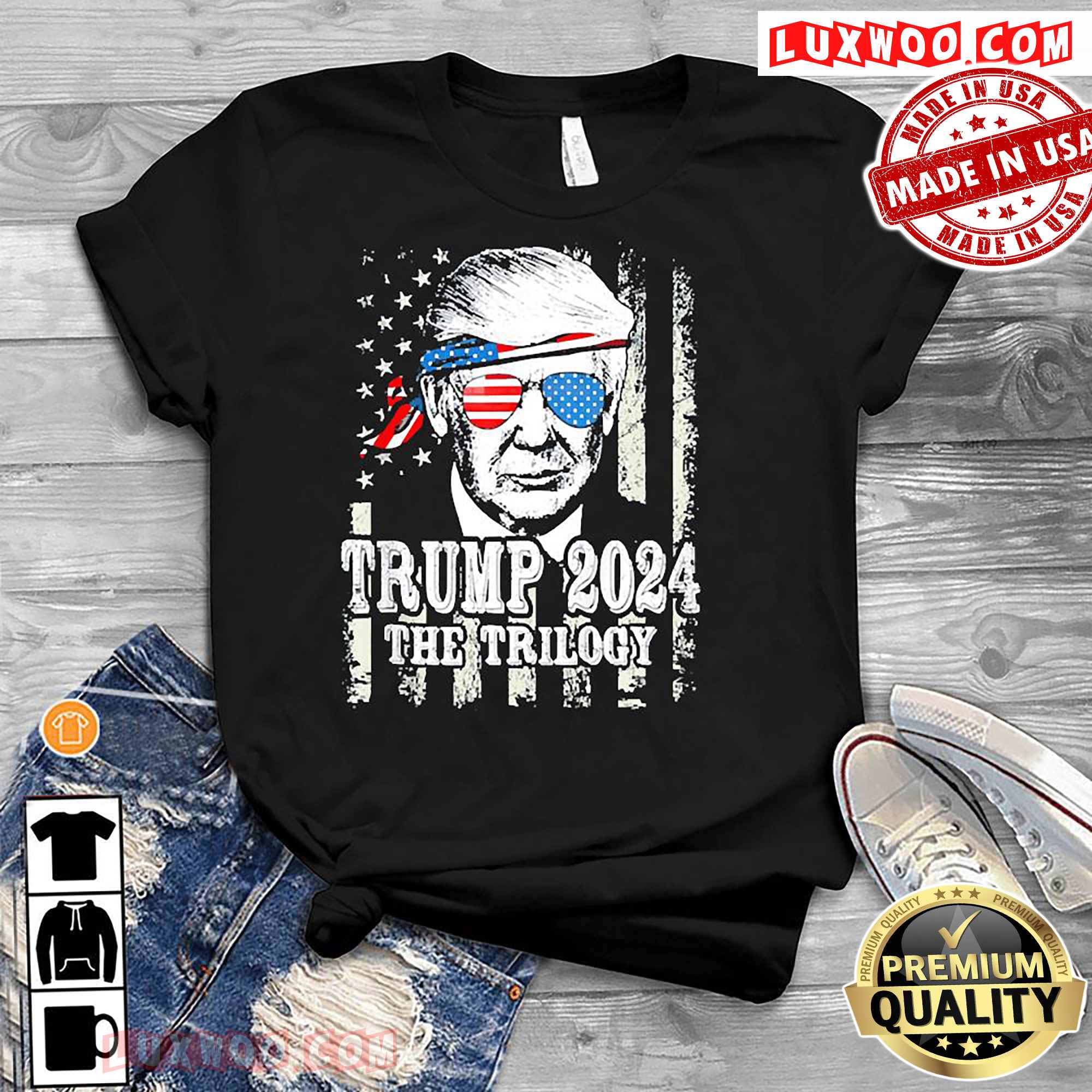 Pro Trump American Flag Re-relection Trump 2024 The Trilogy Shirt ...