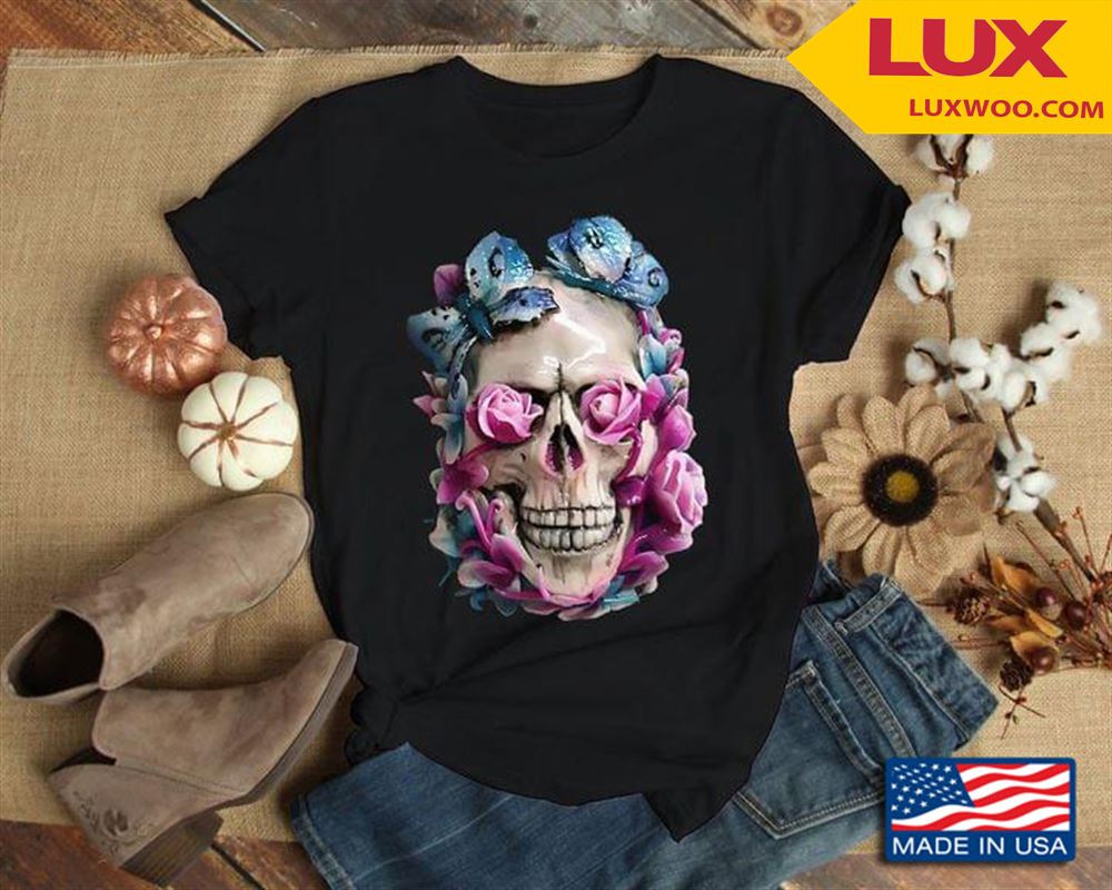 Skull With Butterflies And Flowers Shirt Size Up To 5xl