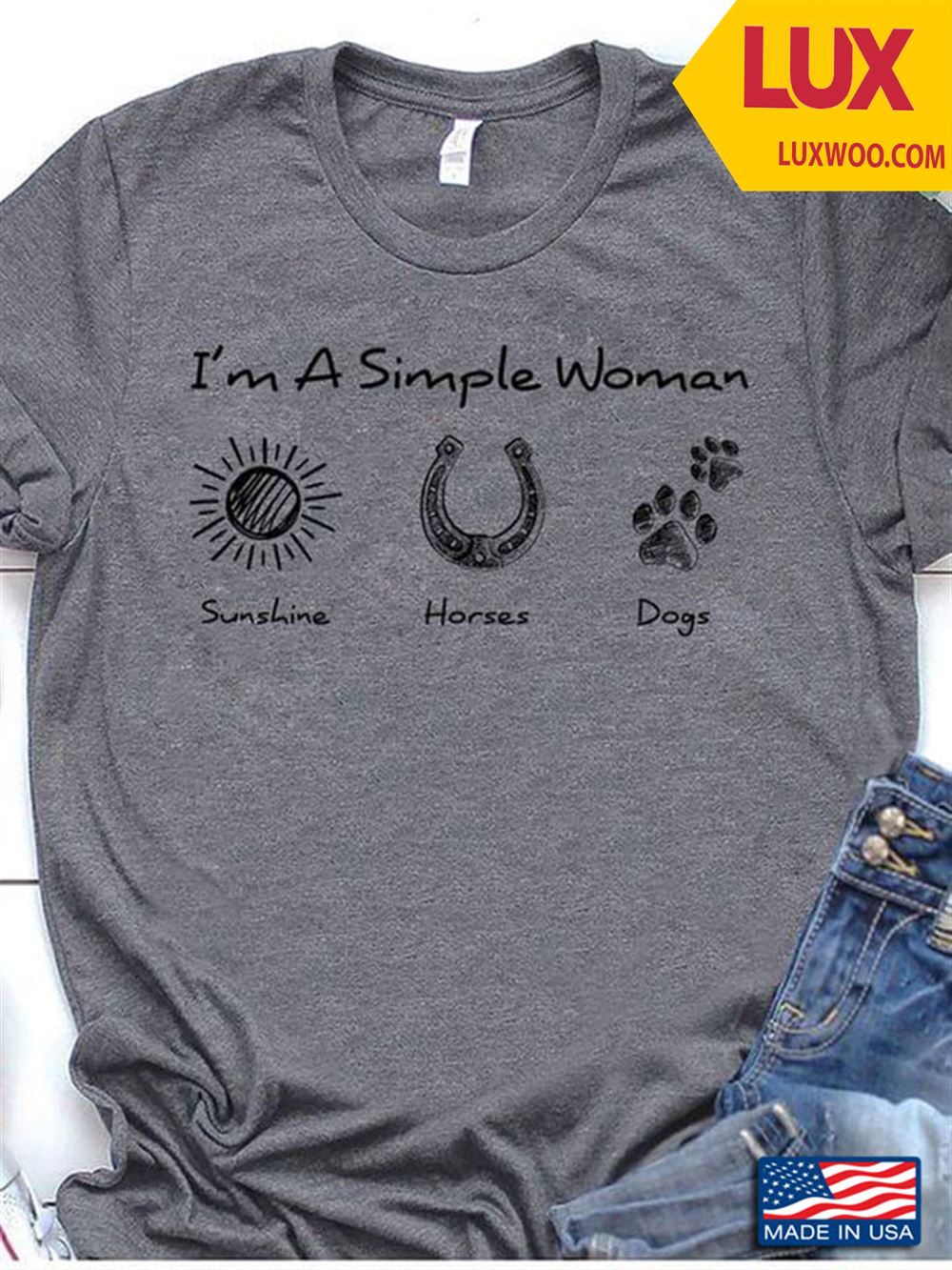Im A Simple Woman I Love Sunshine Horses And Dogs Shirt Size Up To 5xl