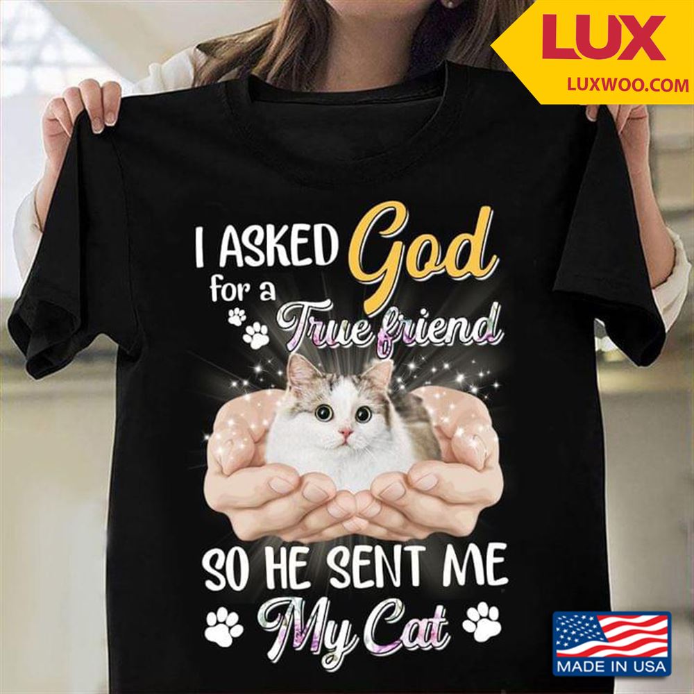 I Asked God For A True Friend So He Sent Me My Cat Tshirt Size Up To 5xl