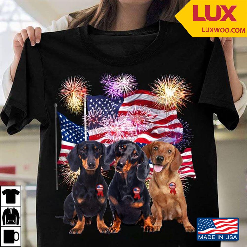 Three Labradors American Flag With Firework Shirt Size Up To 5xl