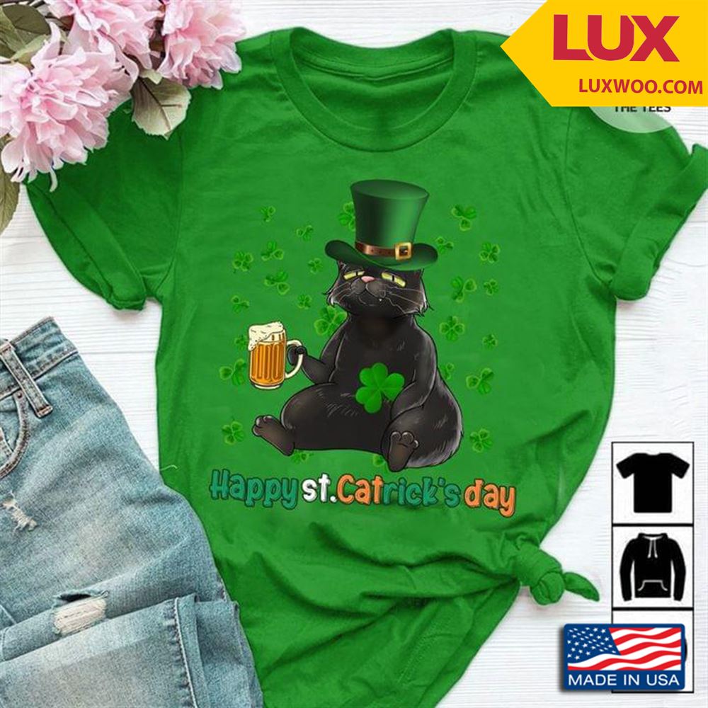 Happy St Cat Tricks Day Black Cat Beer Shirt Size Up To 5xl