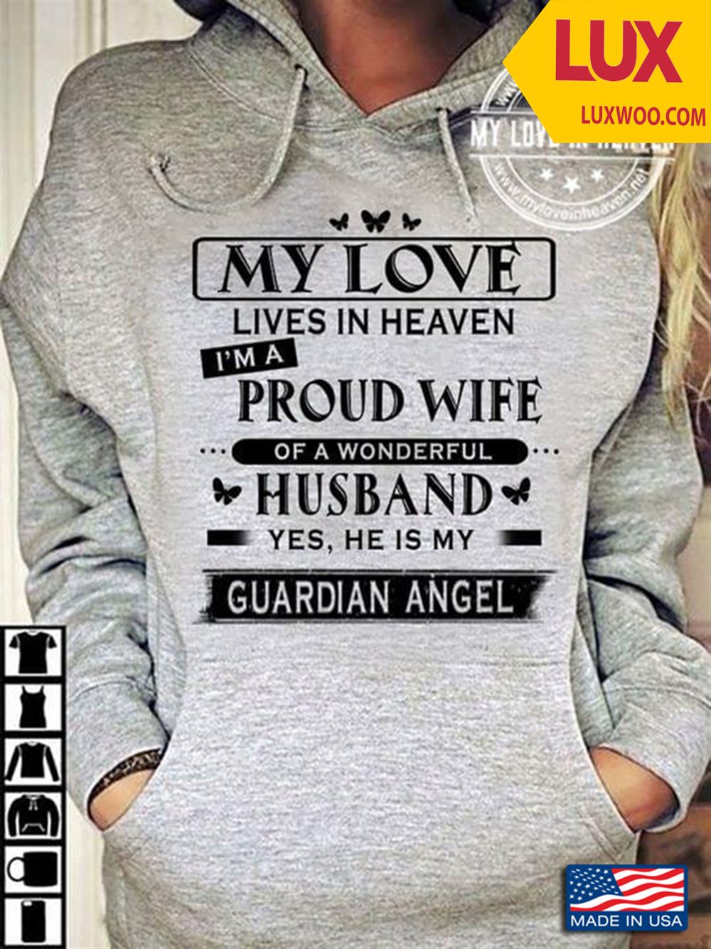 My Love Lives In Heaven Im A Proud Wife Of A Wonderful Husband Yes He Is My Guardian Angel Tshirt Size Up To 5xl
