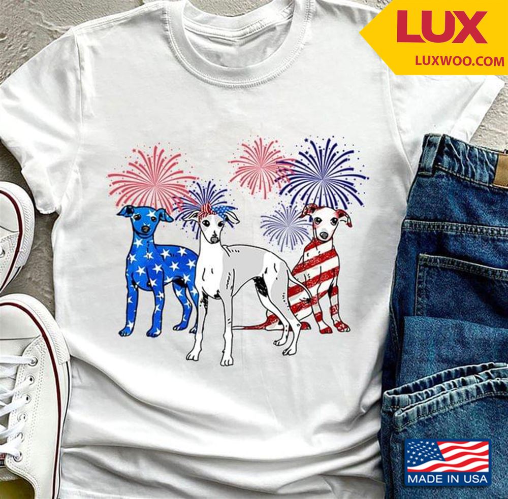 Three Greyhounds And Fireworks Happy Independence Day Tshirt Size Up To 5xl