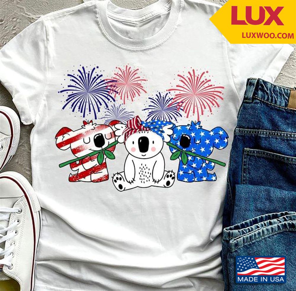 Three Koalas And Fireworks Happy Independence Day Tshirt Size Up To 5xl