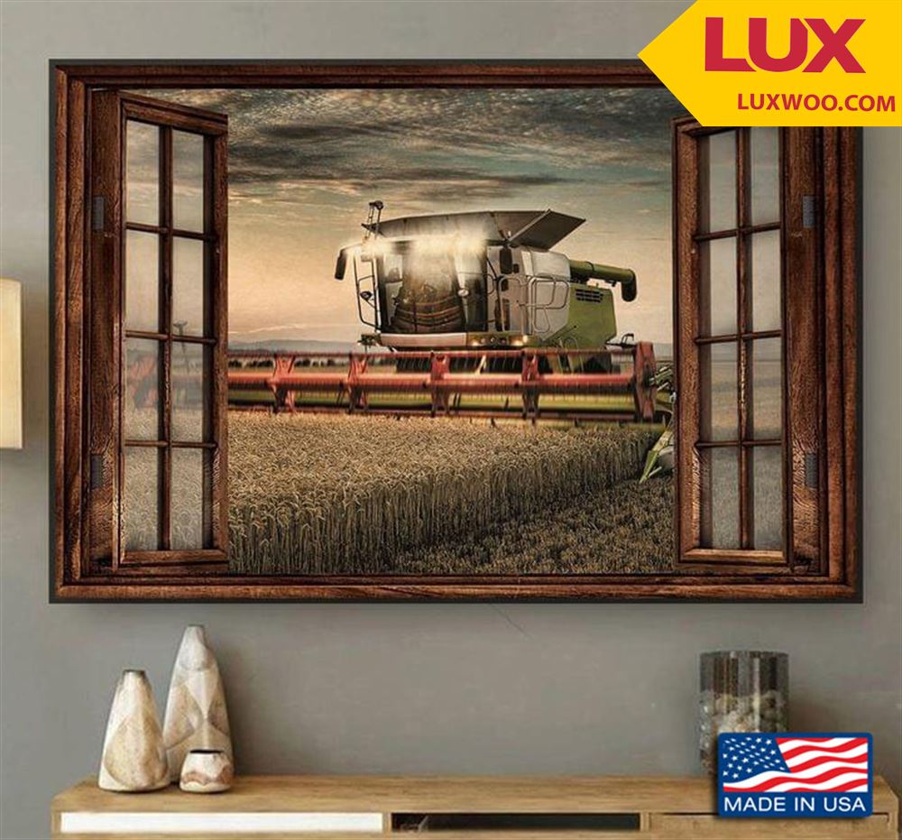 Vintage Window Frame With Combine Harvester On Farm Tshirt Size Up To 5xl