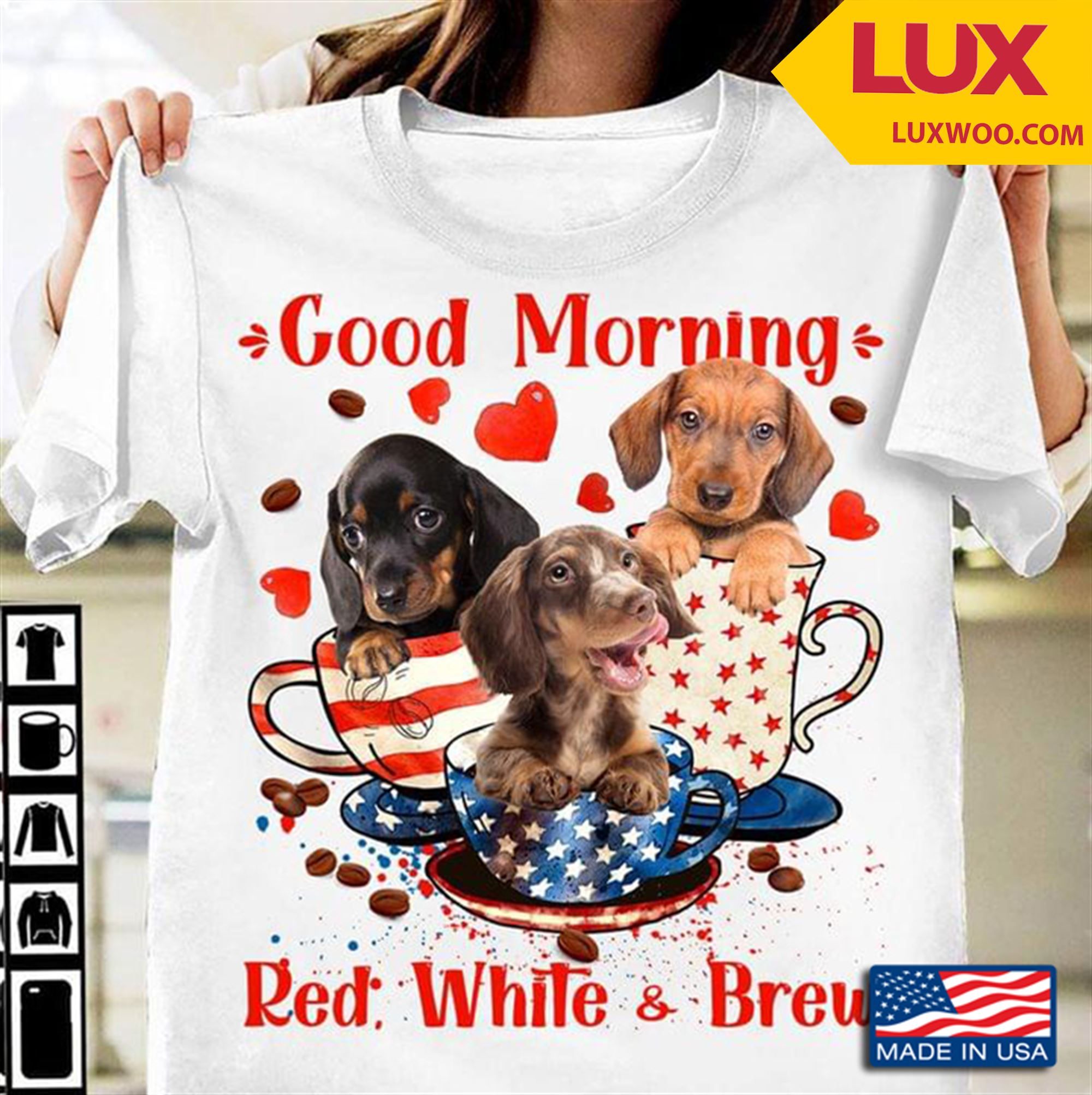 Dachshund Good Morning Red White And Brew Tshirt Plus Size Up To 5xl