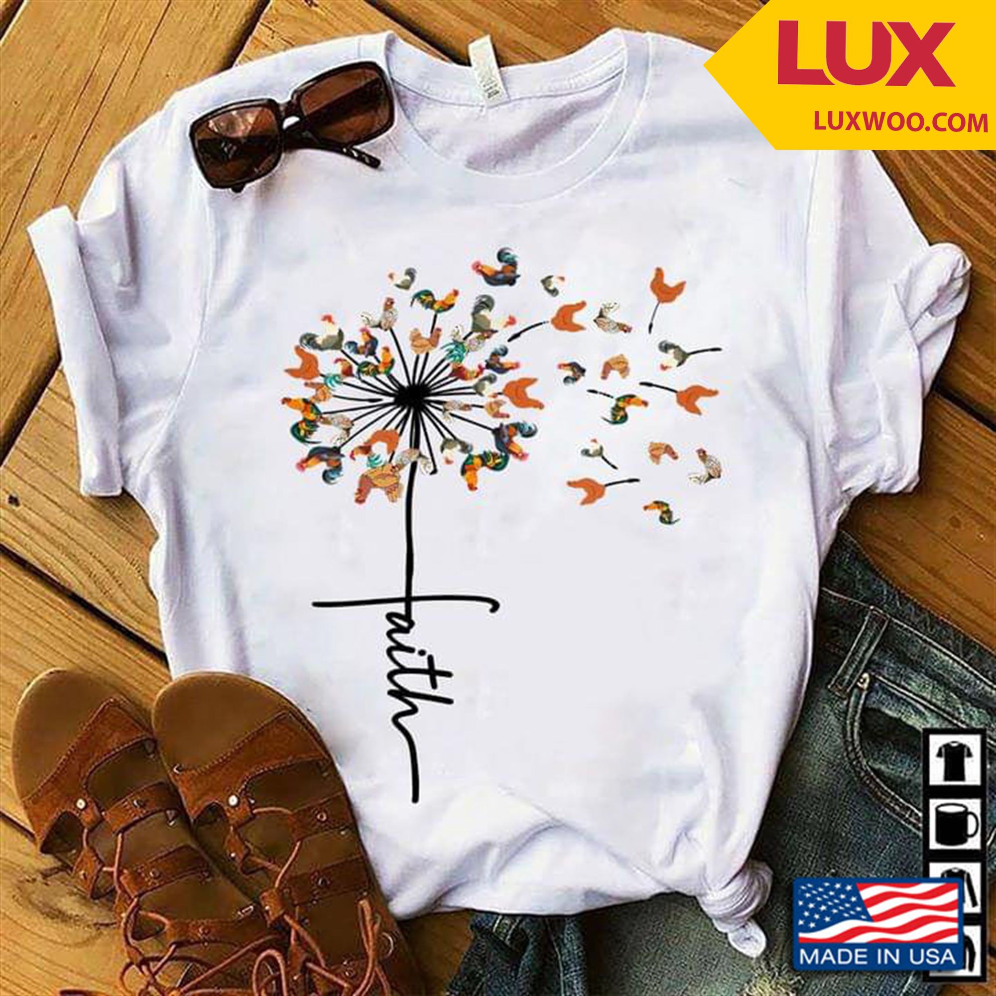 Dandelion Chickens Faith Tshirt Plus Size Up To 5xl