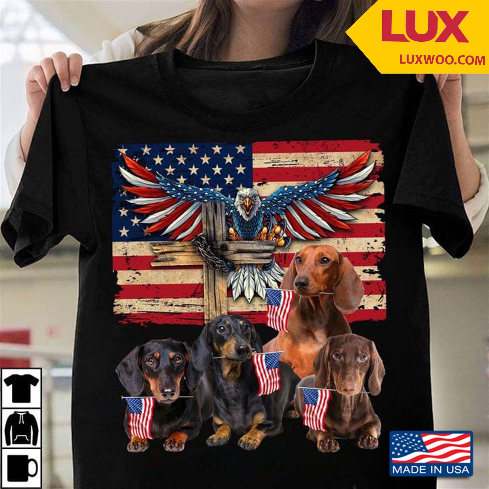 Four Dachshunds Eagle And American Flag Shirt Plus Size Up To 5xl