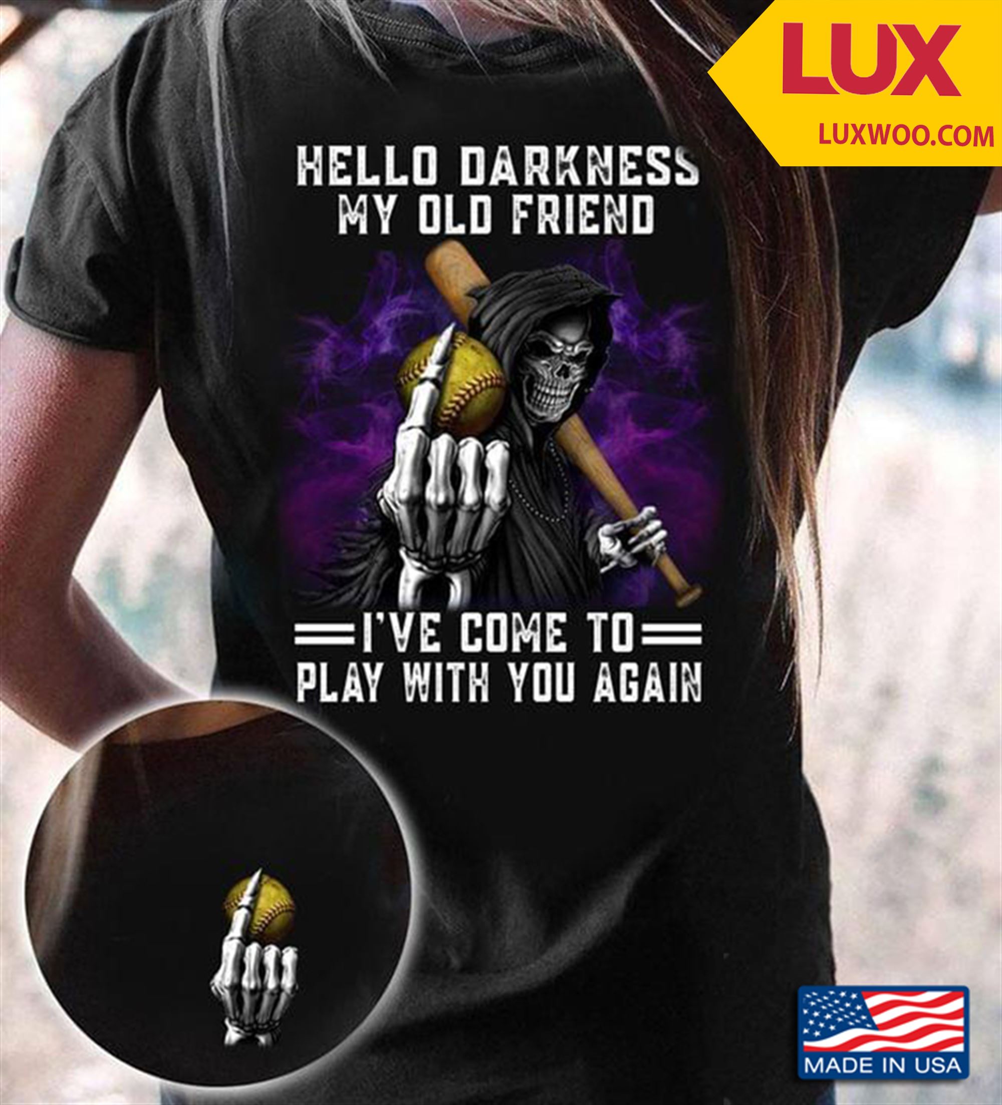 Softball And Skeleton Hello Darkness My Old Friend Ive Come To Play With You Again Tshirt Plus Size Up To 5xl