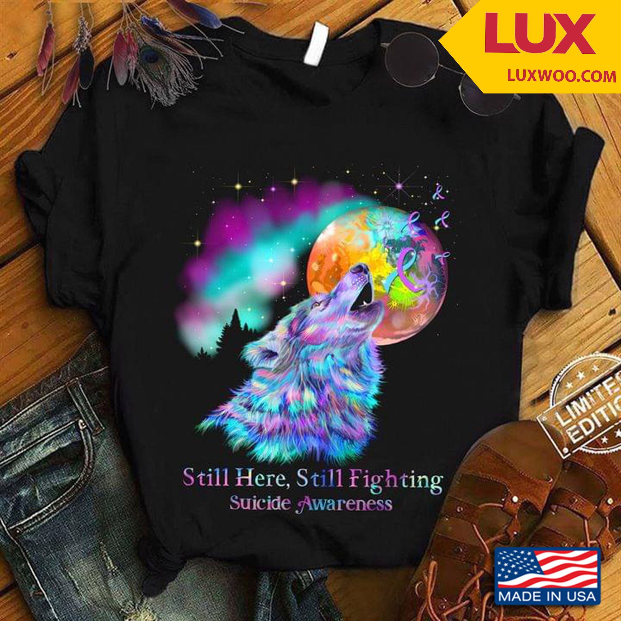 Wolf Still Here Still Fighting Suicide Awareness Tshirt Size Up To 5xl