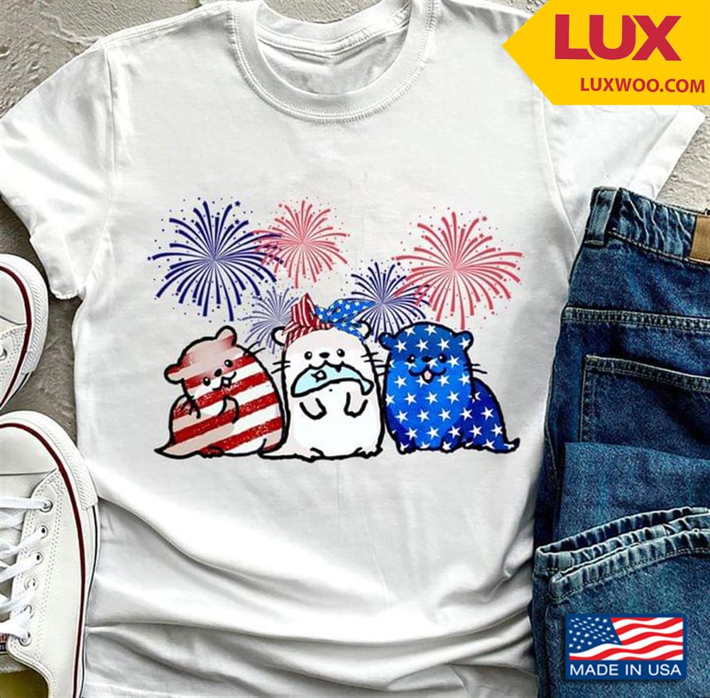 Three Otters And Fireworks Happy Independence Day Shirt Size Up To 5xl