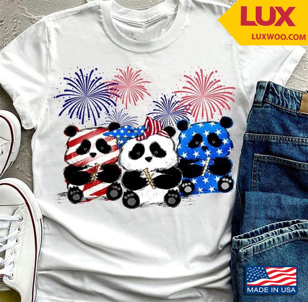 Three Pandas And Fireworks Happy Independence Day Shirt Size Up To 5xl