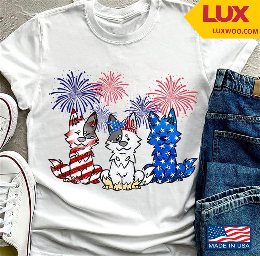 Three Wolves And Fireworks Happy Independence Day Tshirt Size Up To 5xl