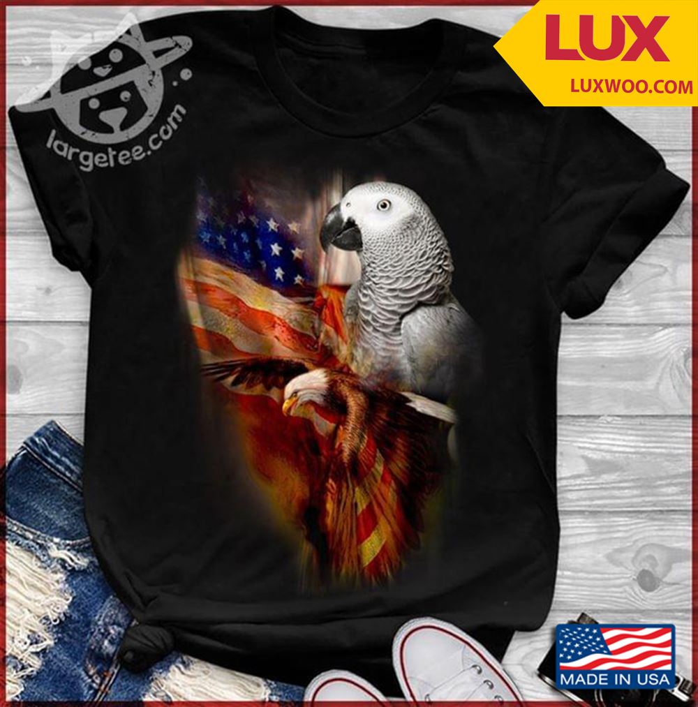 Grey Parrot Eagle And American Flag Tshirt Size Up To 5xl