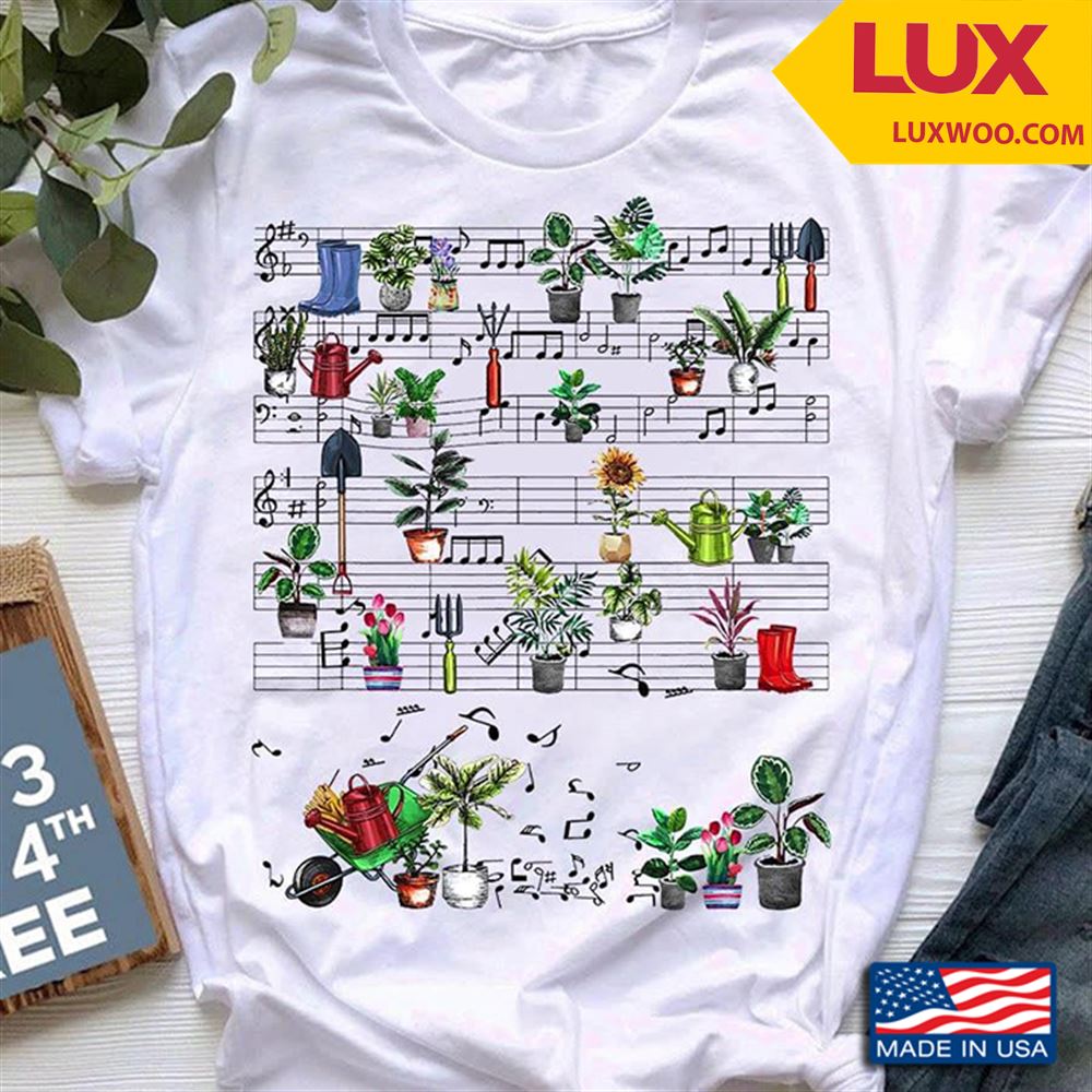 Music Bar With Notes And Plants Gardening Shirt Size Up To 5xl