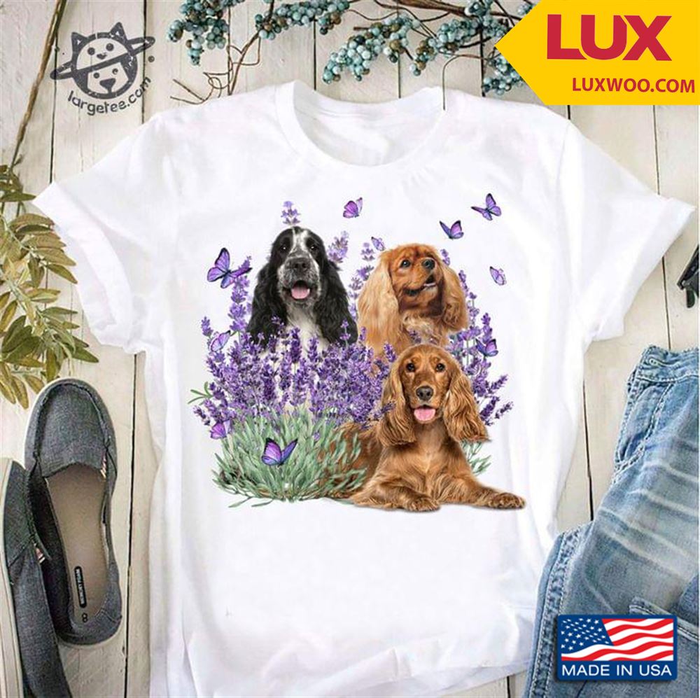 Three Cocker Spaniels Butterflies And Lavender Tshirt Size Up To 5xl