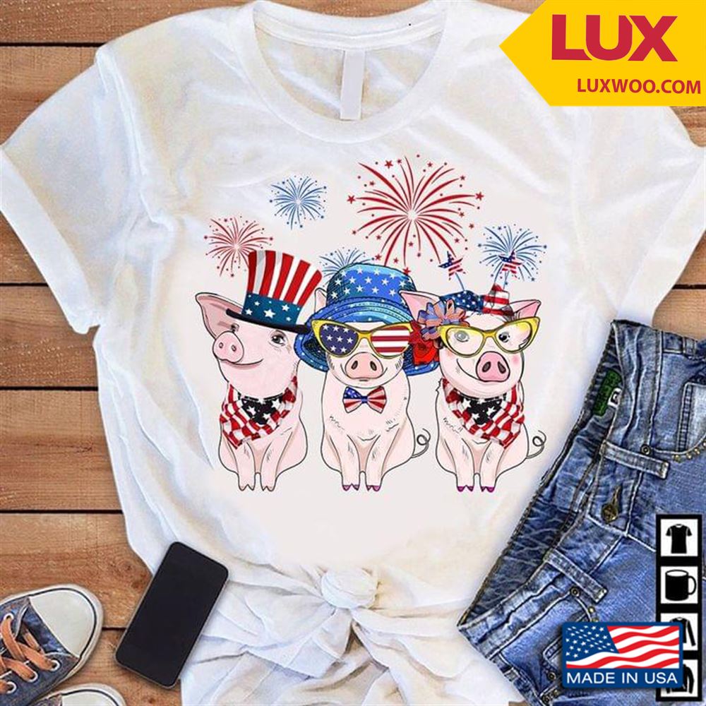 Three Pigs And Fireworks Happy Independence Day Tshirt Size Up To 5xl