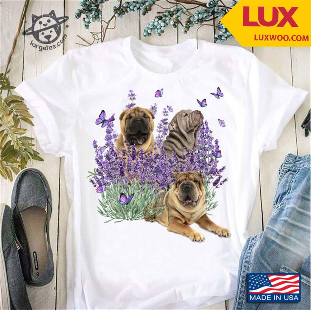 Three Pugs Butterflies And Lavender Tshirt Size Up To 5xl
