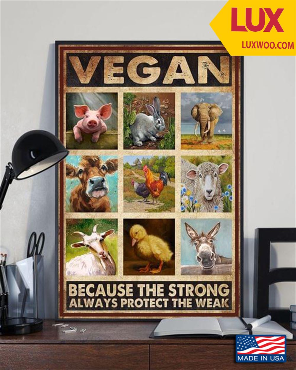 Vintage Animals Vegan Because The Strong Always Protect The Weak Tshirt Size Up To 5xl