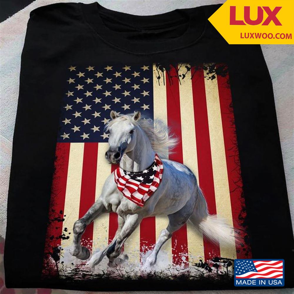 Horse And American Flag Shirt Size Up To 5xl