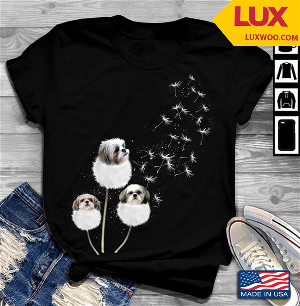 Three Shih Tzus And Dandelion With Flying Seeds For Dog Lovers Tshirt Size Up To 5xl