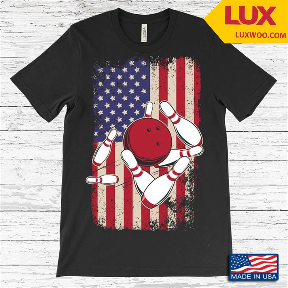 American Flag Bowling Ball And Bowling Pins For Bowler Shirt Size Up To 5xl