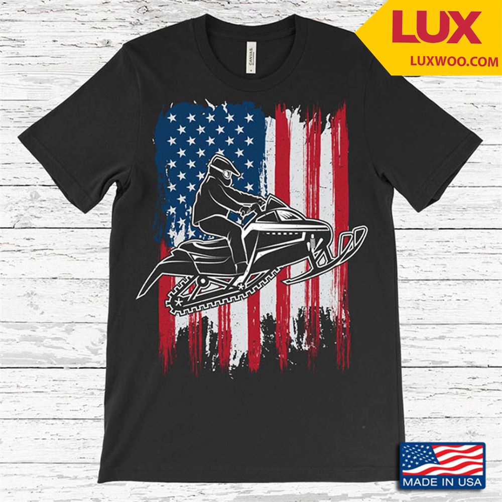 American Flag Snowmobile For Rider Shirt Size Up To 5xl