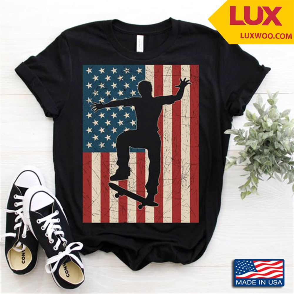 Skating Boy American Flag With Scratches For Skating Lovers Tshirt Size Up To 5xl